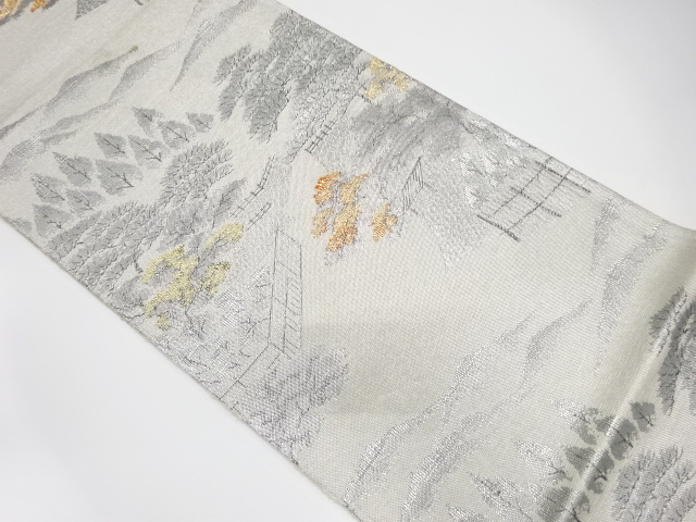 遠山に樹木風景模様織り出し袋帯